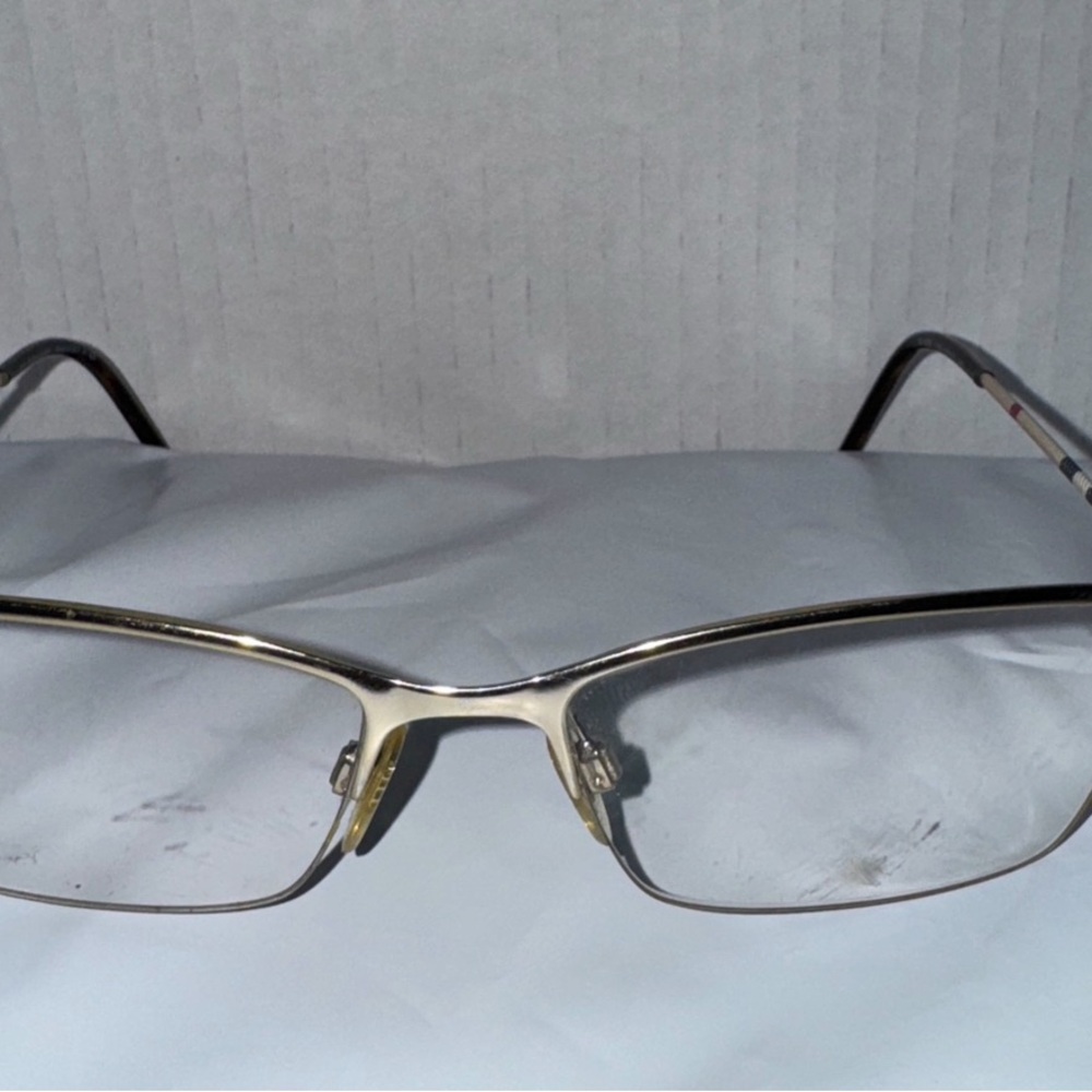 Burberry B 1278 1012 Brown Plaid Half Rim Eyeglasses Frames 53[]17